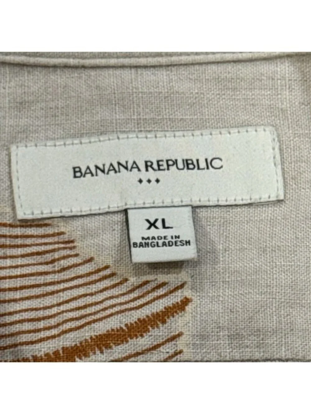 Banana Republic Sz XL Linen Blend Beige Floral Short Sleeve Camp Shirt Beach